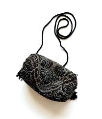 Vintage 80s 90s Beaded Black Silver Ball Round Crossbody Bag ...