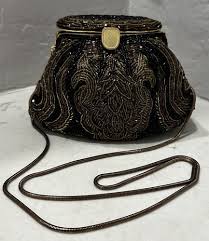 Vintage Handmade Beaded Satin Evening Clutch Purse Shoulder ...