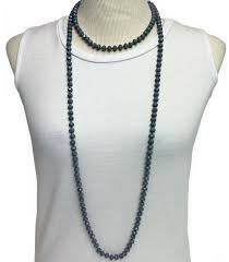NK-2244 SOLID GREY 60 hand knotted glass bead necklace ...