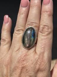 Top Grade LG Pink/Blue Labradorite Long Oval -Sterling Silver Ring, sz 7-1/2 | eBay