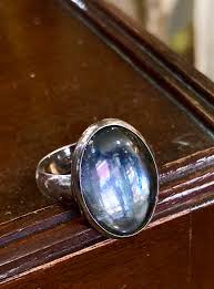 Sterling Silver Oval Moody Midnight Timeless Glass Cabochon Ring – Mitchell Sotka
