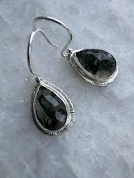 Rose Cut Moss Agate Drop Earrings: Sterling Silver Teardrop ...