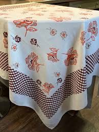 Vintage Orange Poppy Brown Lattice Tablecloth 56 X 48 - Etsy Australia