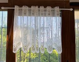 Embroidered Linen Cafe Curtain: 18"(45cm) Long White Sheer ...