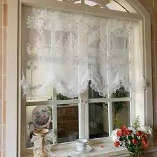 White Tulle Sheer Short Curtains for Kitchen Embroidered ...