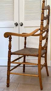 Antique TELL CITY Ladder Back Dining ARM CHAIR w Woven Rush ...