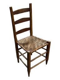 Lot - Antique Wooden Ladder Back Chair with Woven Seat