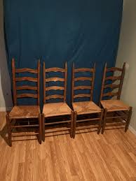 Ladder Back French Country Vintage Wood Dinning Chairs w/ Rush Seating(Set of 4) | eBay