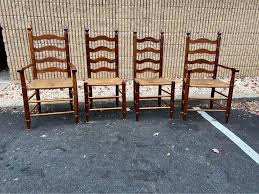 Early 20th Century Four Early American Style Cherry Ladderback Rush Seat Dining Chairs - Set of 4 | Chairish