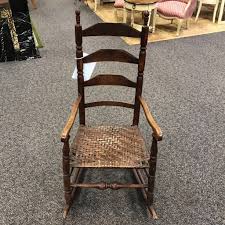 Antique Wood Rocking Chair Wicker Seat Sausage Turned Ladder ...
