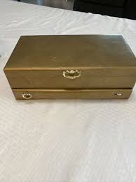 Vintage BUXTON Faux leather gold jewelry box Made In USA