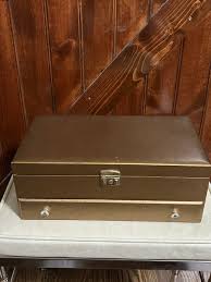 Vtg 60's MELE Tabletop Jewelry Box Case MCM Gold Velvet 3 ...