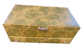 Vintage Tiered Jewelry Box with Drawer Mirror Gold Green Upholstered Mid-Century | eBay