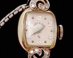 Vintage 14K Gold Diamond Lady Elgin Wrist Watch Wristwatch Speidel Band 27101 - Etsy