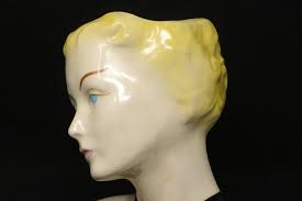 NICE 7" Horton Ceramics Head Vase, Large Vintage Head Vase, Blond Lady With Blue Eyes and Black Cameo Necklace/ Choker, Mid Century Decor - Etsy