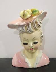 Vintage Mid Century Japan Pottery Lady Head Vase PINK HAT ...
