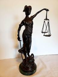 Bronze Figurine, Blind Lady Justice with Scales, Marble Base ...