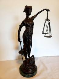Bronze Figurine, Blind Lady Justice with Scales, Marble Base ...