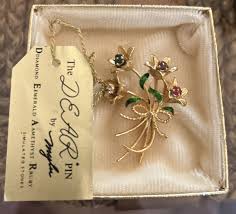 Vintage MYLU Multi-Color Rhinestone D.E.A.R Pin/ Brooch-Flower Bouquet Gold-Tone | eBay