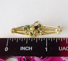 CORO Collar Brooch Pin w Green Rhinestones & Faux Pearl 1920s Vintage Jewelry | eBay