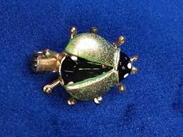Vintage Rhinestone Lapel Pin Brooch Ladybug Green Gold Black Color | eBay
