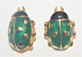 Boucles D'Oreilles En Forme De Coccinelle En Émail Noir Et Vert En Or Vintage | eBay