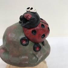 Clay Mushroom With Ladybug Signed Art Piece Storage Hole in Back | eBay