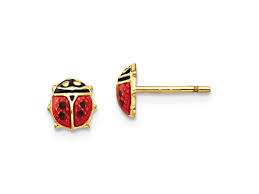 14K Yellow Gold Enamel Ladybug Post Earrings - 17XHTA | JTV