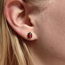 14k Gold Ladybug Stud Earrings: Red & Black Enamel, Retro Dainty Gift - Etsy New Zealand