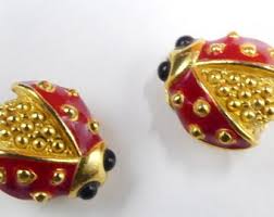 Vintage Signed Kenneth Gold Tone Enamel Ladybug Clip Earrings - Etsy