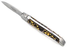 Laguiole oyster knife, gold leaf inclusion handle (black ...