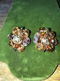 Vintage West Germany Bronze Amber Brown Lucite Cluster Clip On Earrings | eBay