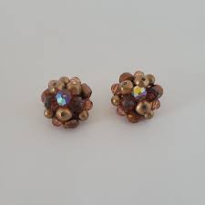 Vintage Signed Laguna Cluster Natural Autumn Nature Brown Beads Clip-On Earrings | eBay