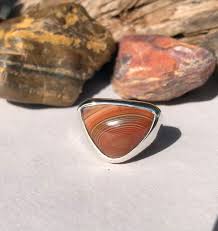 7-37 Red Green Tan Banded Lake Superior Agate Ring Sterling ...