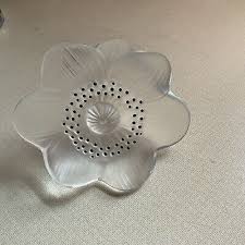 Vtg Rene Lalique Signed Frosted Crystal Anemone Floral W ...