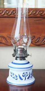 Vintage Lamplight Farms stoneware white and blue oil lamp | eBay