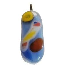 Fused Art Glass Pendant Necklace Red Blue Yellow Geometric Oblong | eBay