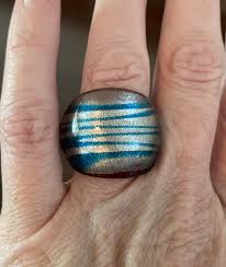 Handmade Art Glass Chunky Ring Blue And Silver Stripes, Size ...
