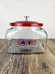 LANCE Cracker Square Clear Glass W/ Red Metal Lid Counter ...