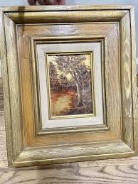 Vintage Signed Golden Painting Picture Trees Wall Picture Art Decor Cabin | eBay