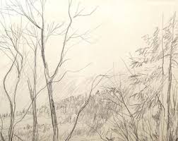 Vintage Landscape Graphite Drawing on Paper 1976. Signed ...
