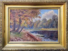 A. Bergsoe: FOREST POND with DUCKWEED. Beautiful frame! Original oil painting | eBay