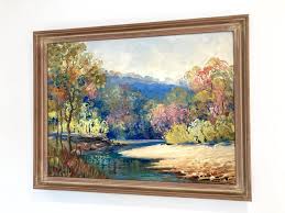 Oliver Corbett - "Along the River" 20th Century American Colorful Oil Painting of Landscape Trees For Sale at 1stDibs | corbett painting, oliver corbett, joshua corbett