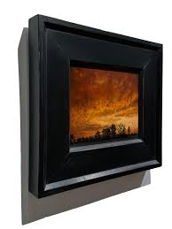 Jeff Aeling - Sunset - Fiery Sky with Silhouetted Trees on the Horizon, Oil on Panel, Framed For Sale at 1stDibs | a sunset scene at seaside essay, jeff pylant, the horizon panels
