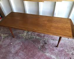 Mid Century Teak Long Coffee Table With Hourglass Legs ...