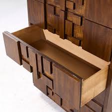 Lane Staccato Brutalist Mid Century Walnut Highboy Dresser | Chairish