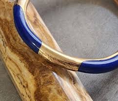 VINTAGE 14K YELLOW GOLD LAPIS LAZULI HINGED BANGLE BRACELET, 23.1g | eBay