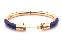 Lot - 14K Yellow Gold Lapis Hinged Bangle Bracelet