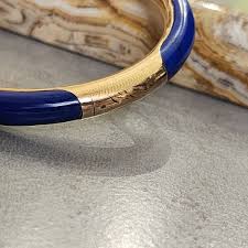 VINTAGE 14K YELLOW GOLD LAPIS LAZULI HINGED BANGLE BRACELET, 23.1g | eBay UK