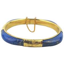 Vintage Four Corner LAPIS Stone Gilded Bangle Bracelet Hinged. For Sale at Ruby Lane
